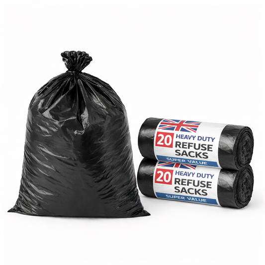 Black Heavy Duty Bin Bags 50L — Roll of 20